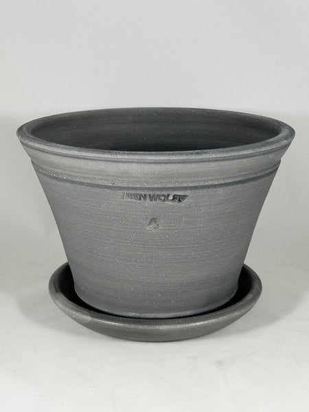 SPC1151-16 Ben Wolff #4 Half Pot in Grey Finish. Sealed #6 saucer with cork pads. 5.75”H x 8.75”W --- ONE OF A KIND