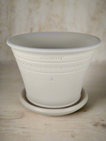 ZSPC1167-24 Ben Wolff #4 Half Pot in White Clay. Sealed #6 saucer with cork pads. 5.75”H x 8”W --- ONE OF A KIND