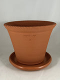 ZSPC1147-27 Ben Wolff #4 Half Pot in Red Terracotta. Sealed saucer with cork pads. 6.5”H x 8”W --- ONE OF A KIND