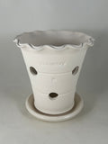 ZSPC1153-25 Ben Wolff #2 Orchid Pot in White Clay. Sealed saucer with felt pads. 6”H x 6”W --- ONE OF A KIND