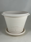 ZSPC1167-25 Ben Wolff #4 Half Pot in White Clay. Sealed #6 saucer with cork pads. 6”H x 8.5”W --- ONE OF A KIND