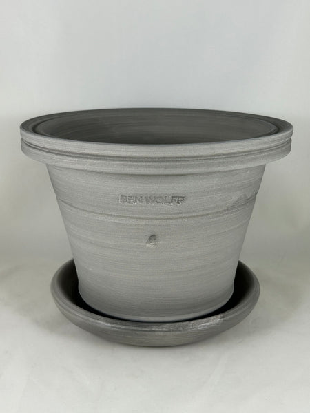 ZSPC1163-24 Ben Wolff #4 Half Pot in Grey Finish. Sealed saucer with cork pads. 6”H x 8.25”W --- ONE OF A KIND