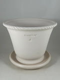 ZSPC1153-23 Ben Wolff #4 Half Pot in White Clay. Sealed #6 saucer with cork pads. 6.25”H x 8”W --- ONE OF A KIND