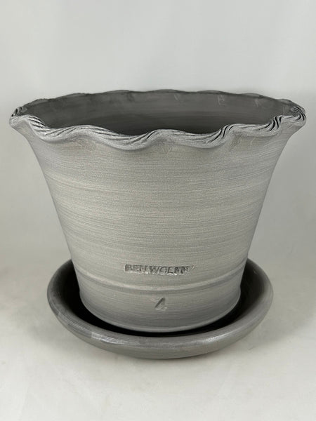 ZSPC1135-15 Ben Wolff #4 Half Pot in Grey Finish. Sealed saucer with cork pads. 6.25"H x 8.25”W --- ONE OF A KIND