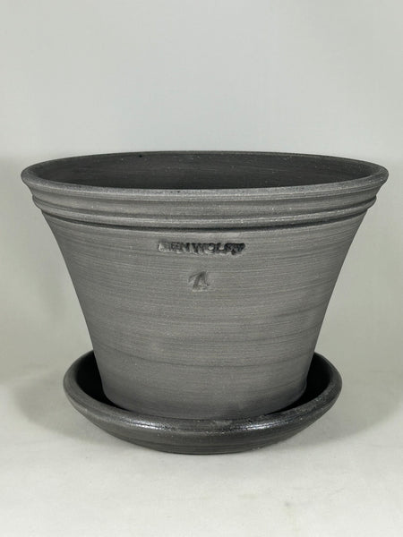 SPC1139-22 Ben Wolff #4 Half Pot in Grey Finish. Sealed #6 saucer with cork pads. 5.75”H x 8.5”W --- ONE OF A KIND