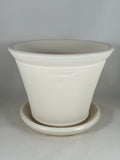 ZSPC1168-28 Ben Wolff #4 Half Pot in White Clay. Sealed saucer with cork pads. 6.25”H x 8”W --- ONE OF A KIND