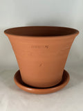 ZSPC1153-26 Ben Wolff #4 Half Pot in Red Terracotta. Sealed saucer with cork pads. 6”H x 8”W --- ONE OF A KIND