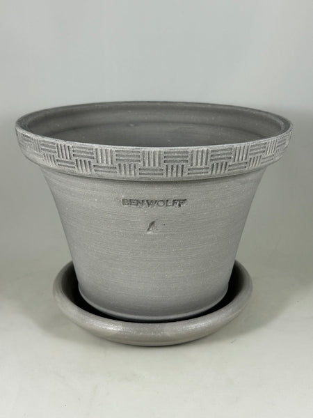 ZSPC1159-22 Ben Wolff #4 Half Pot in Grey Finish. Sealed #6 saucer with cork pads. 5.75”H x 8.25”W --- ONE OF A KIND
