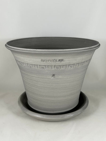 ZSPC1152-22 Ben Wolff #4 Half Pot in Grey Finish. Sealed saucer with cork pads. 6.5”H x 8.5”W --- ONE OF A KIND