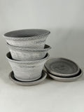 ZSPC1152-19 Ben Wolff Three #1 Half Pots in Antique Grey Finish. Sealed saucers with felt pads. 3”H x 5.5”W --- ONE OF A KIND