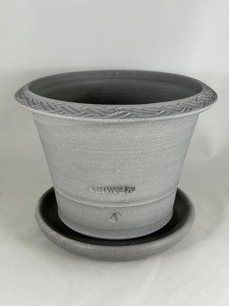 ZSPC1168-27 Ben Wolff #4 Half Pot in Grey Finish. Sealed saucer with cork pads. 6”H x 8”W --- ONE OF A KIND
