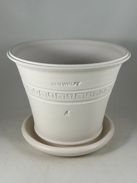 ZSPC1155-24 Ben Wolff #4 Half Pot in White Clay. Sealed #6 saucer with cork pads. 6.25”H x 8.25”W --- ONE OF A KIND