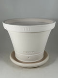 ZSPC1167-26 Ben Wolff #4 Half Pot in White Clay. Sealed #6 saucer with cork pads. 6.5”H x 8.5”W --- ONE OF A KIND