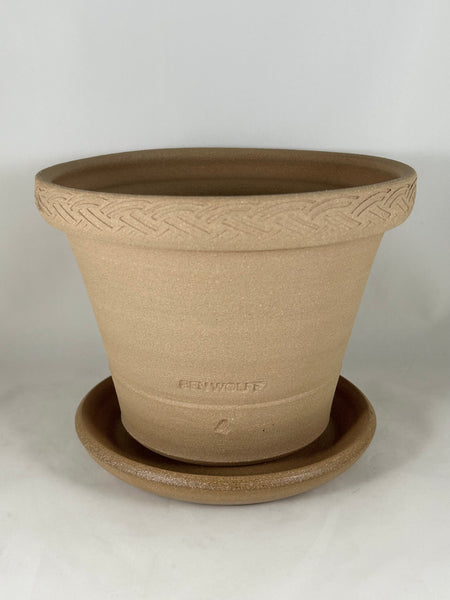 ZSPC1166-34 Ben Wolff #4 Half Pot in Tan Clay. Sealed saucer with cork pads. 6”H x 7.75”W --- ONE OF A KIND
