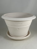 ZSPC1165-27 Ben Wolff #4 Half Pot in White Clay. Sealed #6 saucer with cork pads. 5.75”H x 8.75”W --- ONE OF A KIND