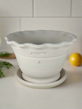 ZSPC1165-26 Ben Wolff #4 Half Pot in White Clay. Sealed #6 saucer with cork pads. 5.5”H x 8.5”W --- ONE OF A KIND