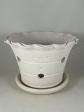 ZSPC1155-23 Ben Wolff #4 Orchid Half Pot in White Clay. Sealed #6 saucer with cork pads. 5.75”H x 8.5”W --- ONE OF A KIND