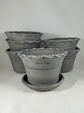 Ben Wolff #2 Scalloped Half Pot in Grey Finish. Sealed #4 saucer with cork pads. 4.25”H x 6.75”W --- MULTIPLE AVAILABLE