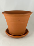 ZSPC1136-24 Ben Wolff #4 Half Pot in Red Terracotta. Sealed saucer with cork pads. 6”H x 8”W --- ONE OF A KIND