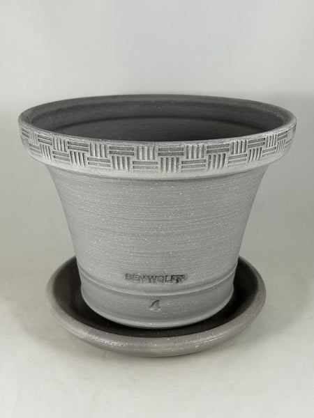 ZSPC1152-20 Ben Wolff #4 Half Pot in Grey Finish. Sealed saucer with cork pads. 6.25”H x 8”W --- ONE OF A KIND