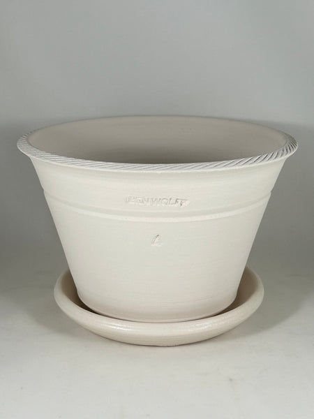 SPC1134-18 Ben Wolff #4 Half Pot in White Clay. Sealed #6 saucer with cork pads. 5.5”H x 8.75”W --- ONE OF A KIND