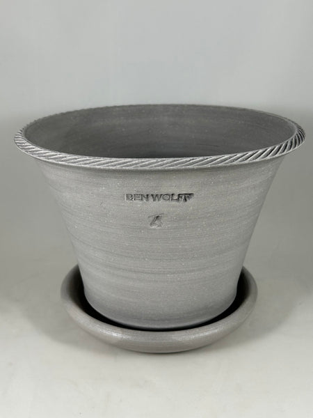 ZSPC1168-25 Ben Wolff #4 Half Pot in Grey Finish. Sealed #6 saucer with cork pads. 6”H x 8.5W --- ONE OF A KIND