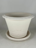 ZSPC1151-20 Ben Wolff #4 Half Pot in White Clay. Sealed saucer with cork pads. 6.25”H x 8.5”W --- ONE OF A KIND