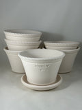 Ben Wolff #2 Roped Rim Half Pot in White Clay. Sealed #4 saucer with cork pads. 4”H x 6.5”W --- MULTIPLE AVAILABLE