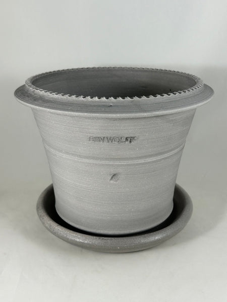 ZSPC1168-26 Ben Wolff #4 Half Pot in Grey Finish. Sealed saucer with cork pads. 6.25”H x 8”W --- ONE OF A KIND