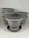 Ben Wolff #2 Greek Key Half Pot in Grey Finish. Sealed #4 saucer with cork pads. 4.5”H x 6.5”W --- MULTIPLE AVAILABLE