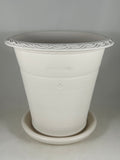 ZSPC1142-17 Ben Wolff #6 Full Pot in White Clay. Sealed saucer with cork pads. 8.25”H x 8.75”W --- ONE OF A KIND