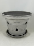 ZSPC1164-33 Ben Wolff #4 Orchid Half Pot in Grey Finish. Sealed #6 saucer with cork pads. 6”H x 8.25”W --- ONE OF A KIND