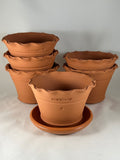 Ben Wolff #2 Scalloped Half Pot in Red Terracotta. Sealed #4 saucer with cork pads. 4"H x 6”W --- MULTIPLE AVAILABLE