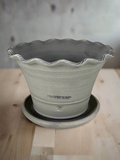 ZSPC1154-23 Ben Wolff #4 Half Pot in Grey Finish. Sealed #6 saucer with cork pads. 5.5”H x 8.5”W --- ONE OF A KIND