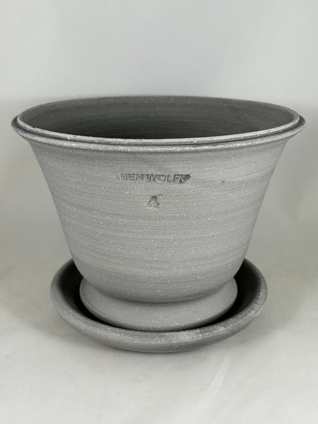 ZSPC1161-31 Ben Wolff #4 Half Pot in Grey Finish. Sealed saucer with cork pads. 6.25”H x 8.5”W --- ONE OF A KIND