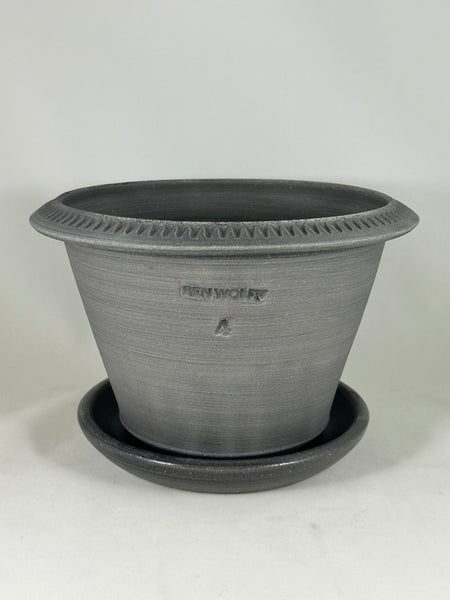 SPC1133-14 Ben Wolff #4 Half Pot in Grey Finish. Sealed #6 saucer with cork pads. 5.75”H x 8.75"W --- ONE OF A KIND