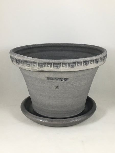 SPC1198-17 Ben Wolff #4 Half Pot in Grey Finish. Sealed #6 saucer with cork pads. 5.75”H x 8.5”W --- ONE OF A KIND