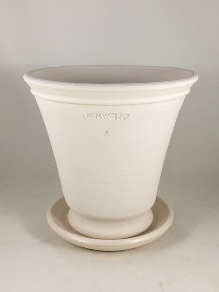SPC1188-19 Ben Wolff #4 Flower Pot in White Clay. Sealed saucer with cork pads. 7.25"H x 7.5”W --- ONE OF A KIND
