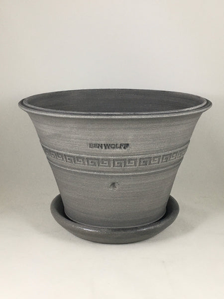 SPC1204-22 Ben Wolff #4 Half Pot in Grey Finish. Sealed #6 saucer with cork pads. 6”H x 9.25”W --- ONE OF A KIND