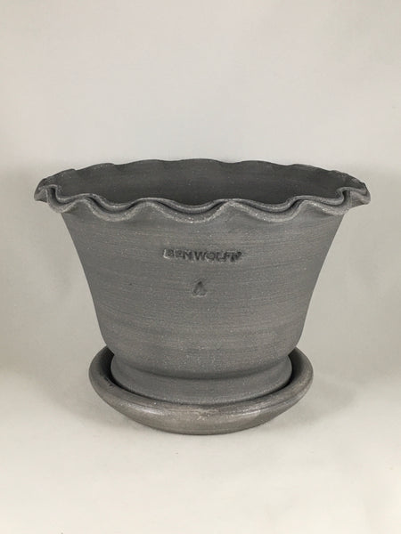SPC1095-17 Ben Wolff #4 Half Pot in Grey Finish. Sealed #6 saucer with cork pads. 5.5”H x 8.5”W --- ONE OF A KIND
