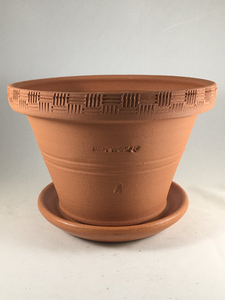 SPC1034-5 Ben Wolff #4 Half Pot in Terracotta.  Sealed saucer with cork pads. 5.75”H x 8.25”W --- ONE OF A KIND