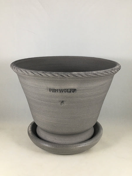 SPC1109-17 Ben Wolff #4 Half Pot in Grey Finish.  Sealed #6 saucer with cork pads. 6”H x 8.25”W --- ONE OF A KIND