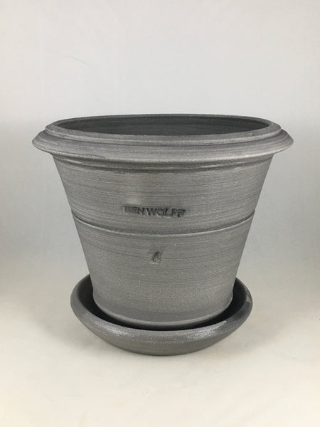 SPC1100-21 Ben Wolff #4 Half Pot in Grey Finish. Sealed #6 saucer with cork pads. 6.25”H x 8”W --- ONE OF A KIND