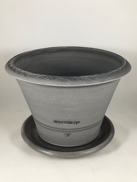 SPC1186-17 Ben Wolff #4 Half Pot in Grey Finish. Sealed #6 saucer with cork pads. 6”H x 8.75”W --- ONE OF A KIND