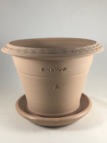 SPC1041-18 Ben Wolff #4 Half Pot in Tan. Sealed #6 saucer with cork pads. 5.75”H x 8”W --- ONE OF A KIND