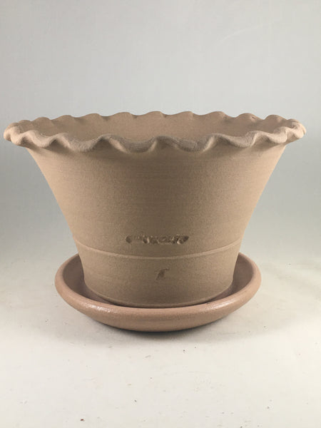 SPC1077-12 Ben Wolff #4 Half Pot in Tan. Sealed saucer with cork pads. 5.5”H x 8.5”W --- ONE OF A KIND