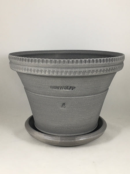 SPC1178-12 Ben Wolff #4 Half Pot in Grey Finish. Sealed #6 saucer with cork pads. 6"H x 8.5”W --- ONE OF A KIND