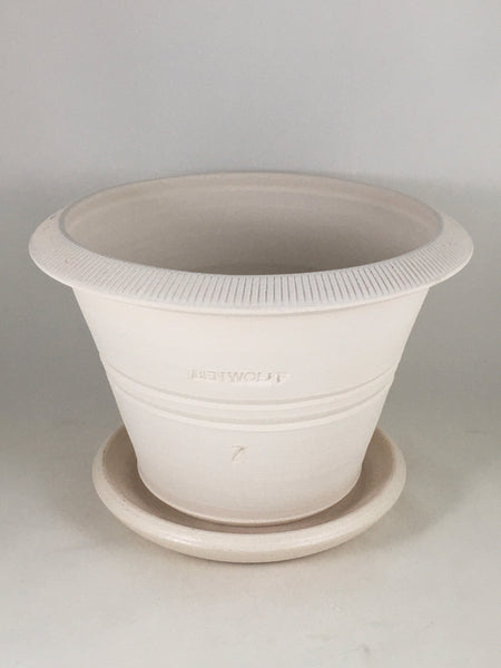 SPC1116-16 Ben Wolff #4 Half Pot in White Clay. Sealed #6 saucer with cork pads. 5.75”H x 8.25”W --- ONE OF A KIND