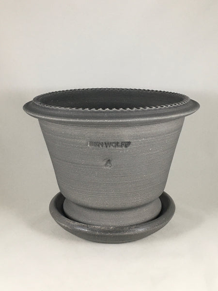 SPC1091-16 Ben Wolff #4 Half Pot in Grey Finish. Sealed #6 saucer with cork pads. 5.75”H x 8.25”W --- ONE OF A KIND