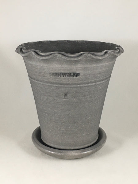 SPC1084-15 Ben Wolff #4 Flower Pot in Grey Finish. Sealed saucer with cork pads. 6.75”H x 7”W --- ONE OF A KIND